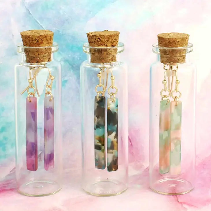 Bottled Jar Marbled Resin Earrings