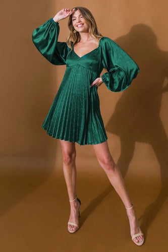 Emerald Green Satin Dress - Fit & Flare