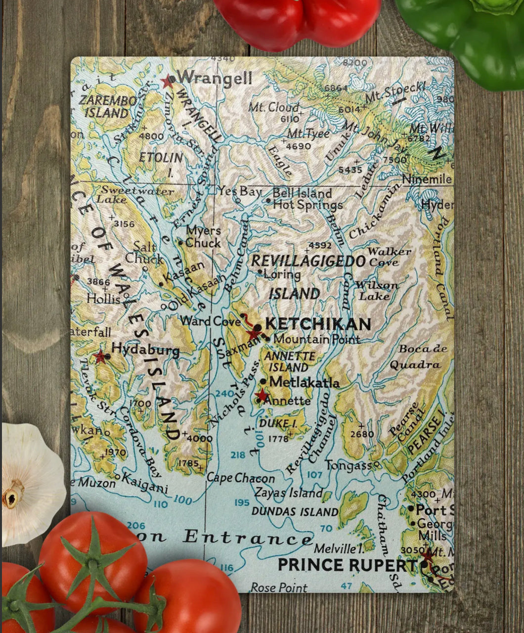 Ketchikan Map Glass Cutting Board