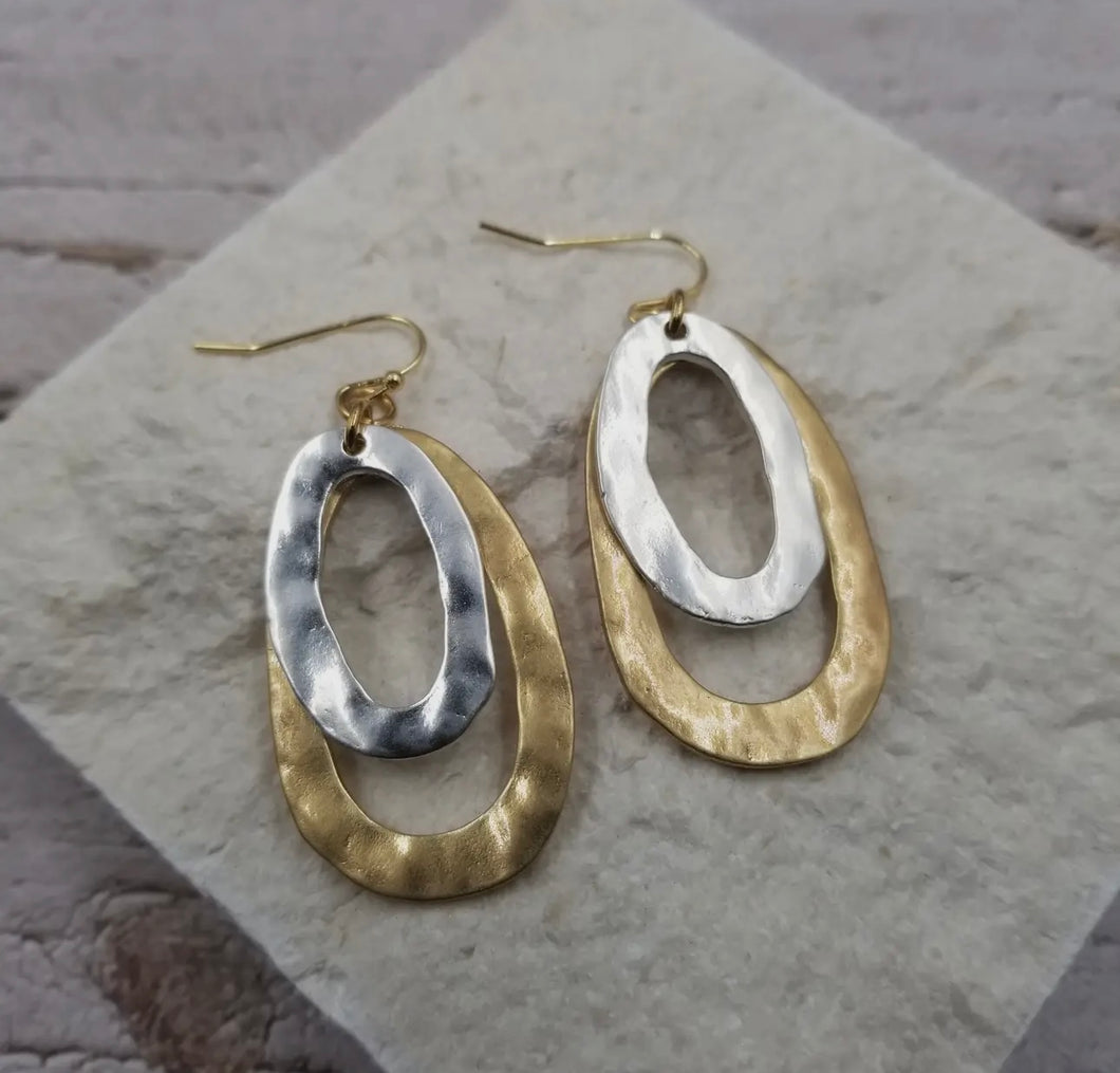 Mixed metal double oval earrings
