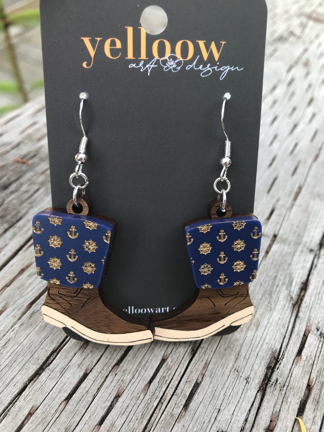 Yelloow Art Exclusive - Xtra Tuf Boots Acrylic and wood earrings