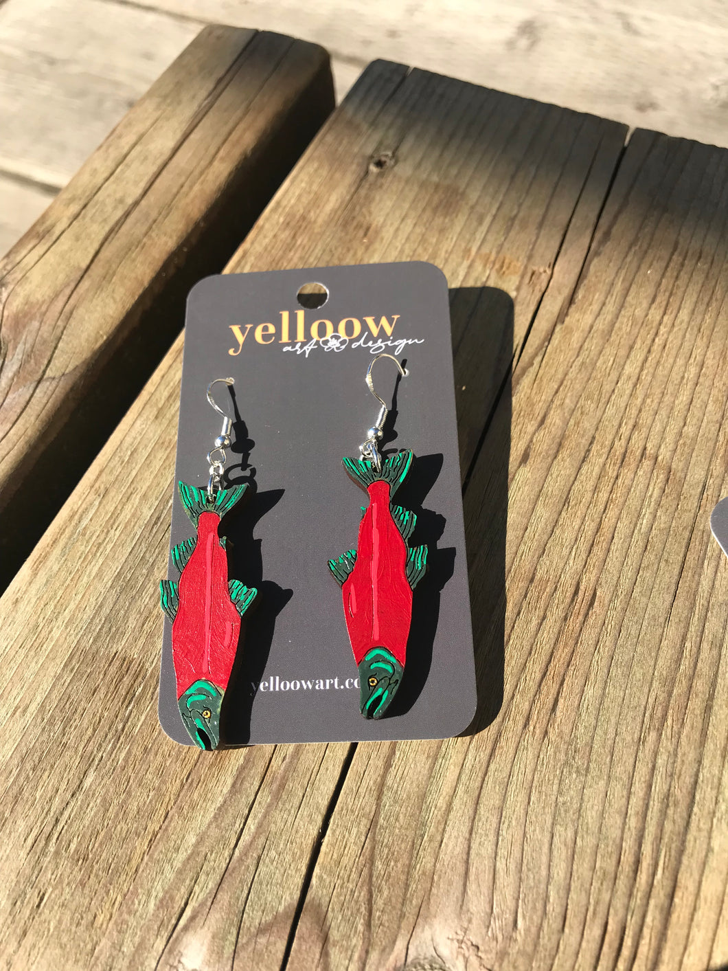 Yelloow Art Earrings- Sockeye Salmon