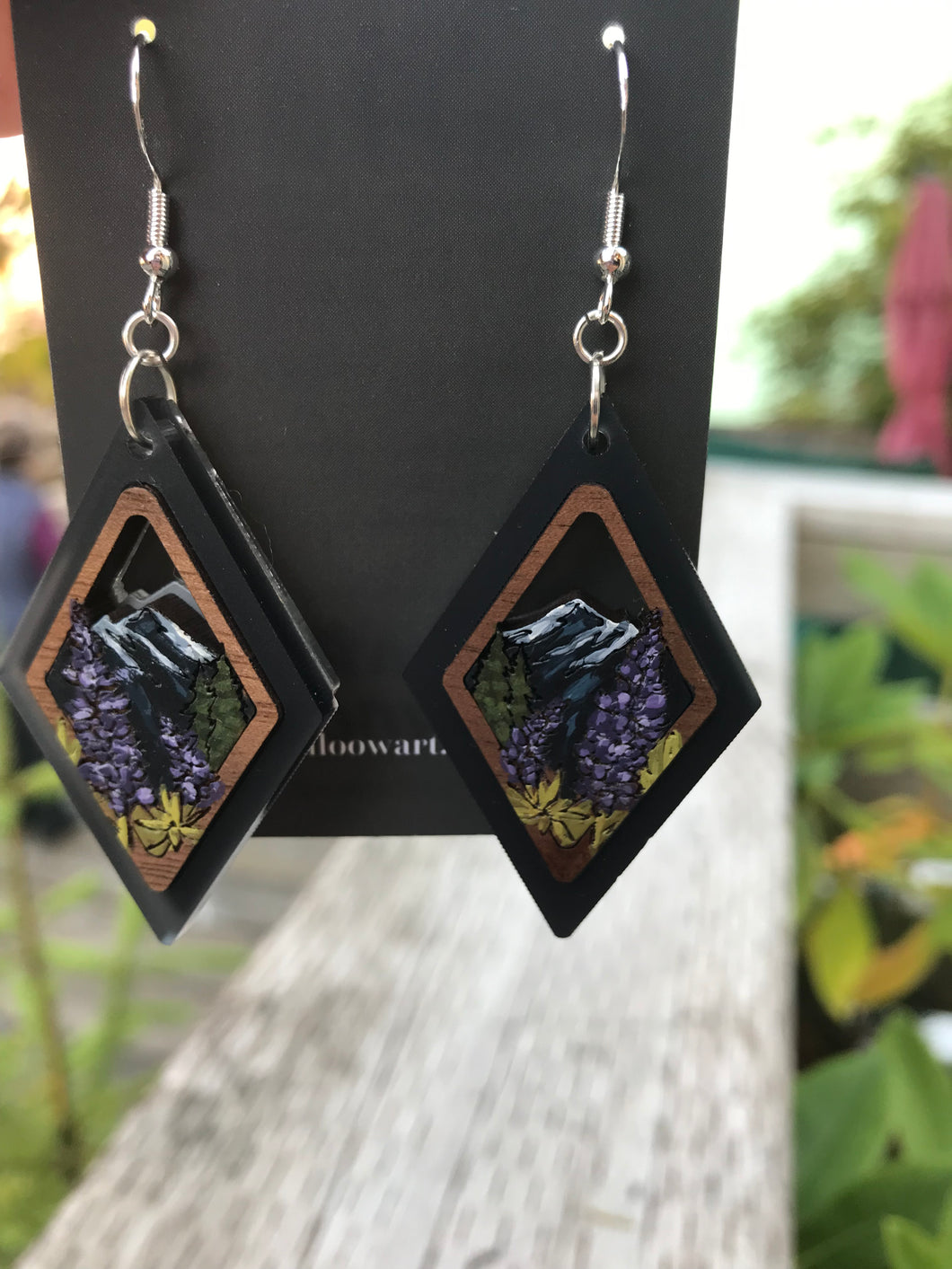 Yelloow Art Earrings- Mountains and Lupines