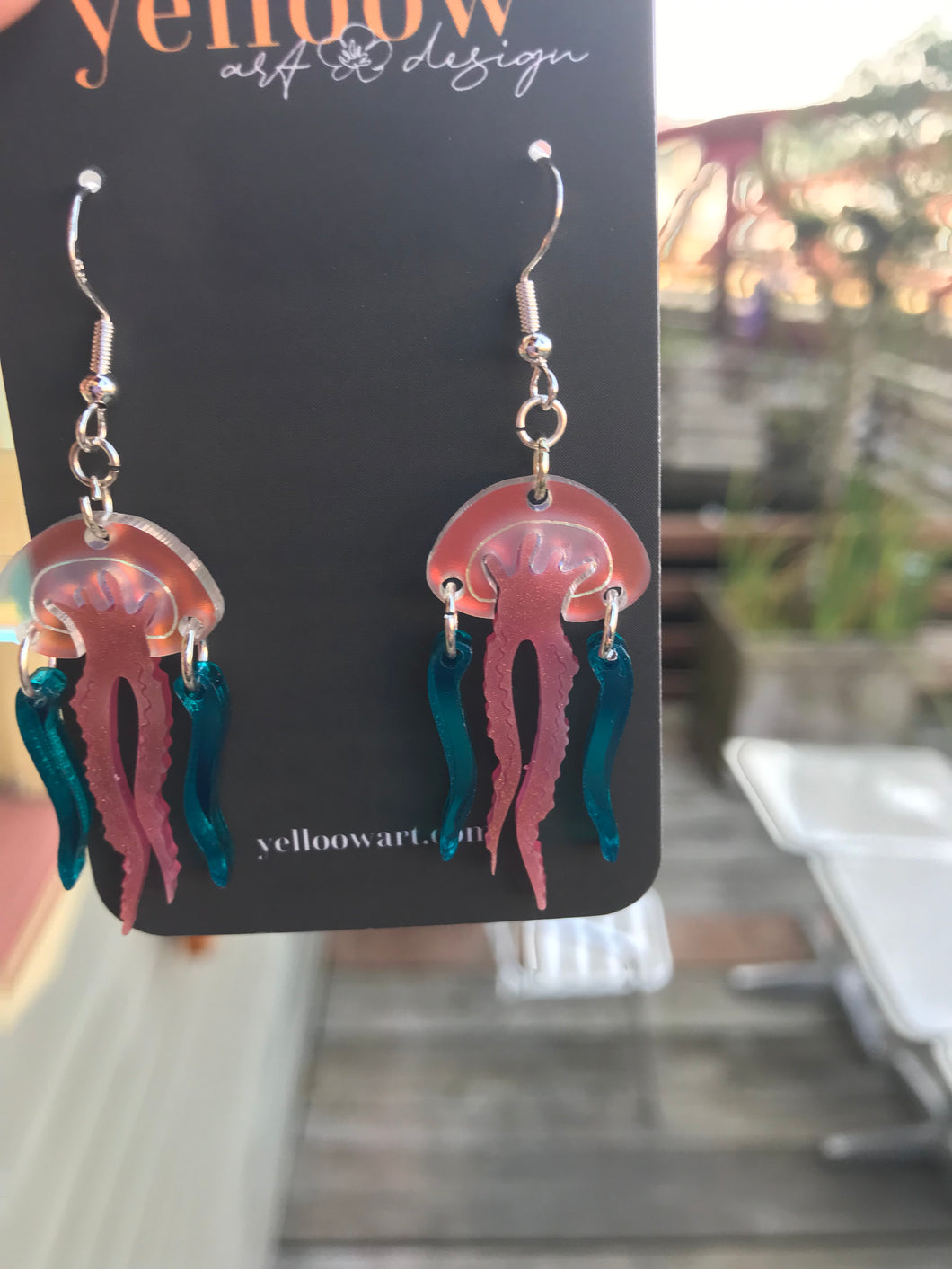Yelloow Art Earrings- Iridescent Jellies