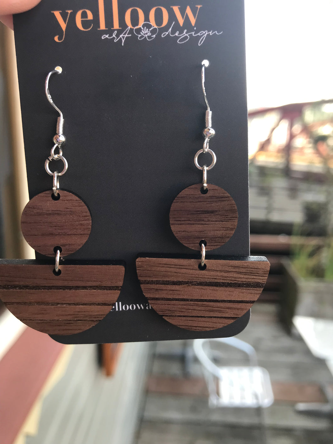 Yelloow Art Earrings- Walnut Drops