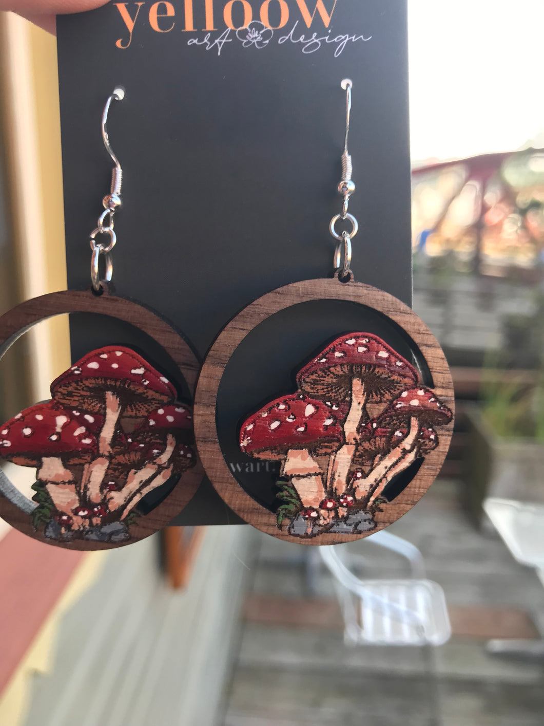 Yelloow Art Earrings- magic mushroom (Fly Agaric)