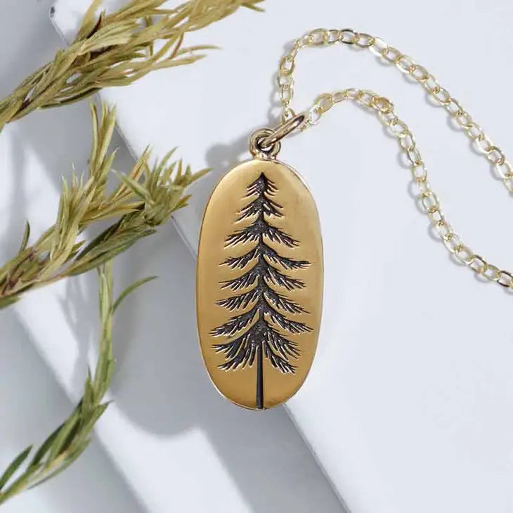 Etched Pine Tree Necklace
