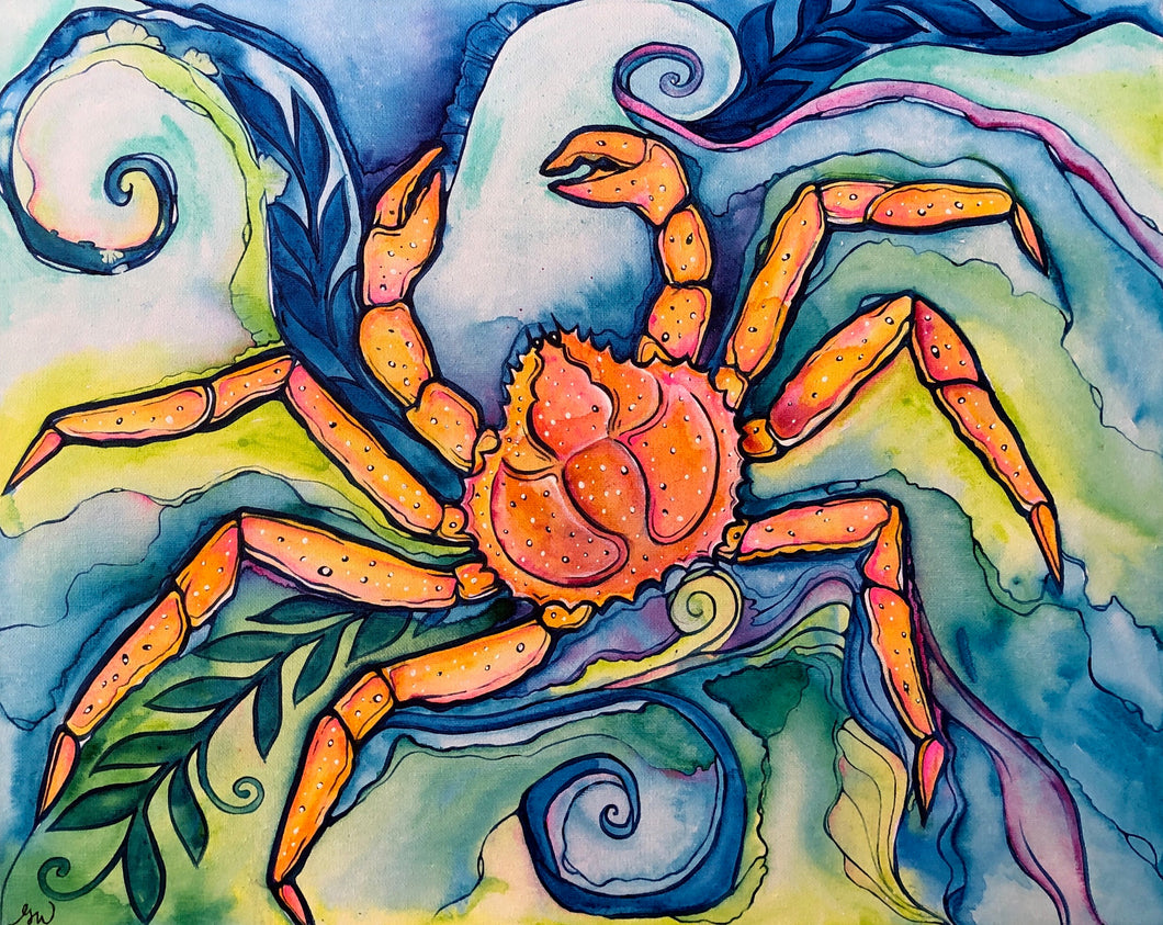 Original - Elvis King Crab Painting by Grace Wolf