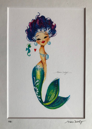 Mermaid Prints by Grace Wolf  - Matted Frame