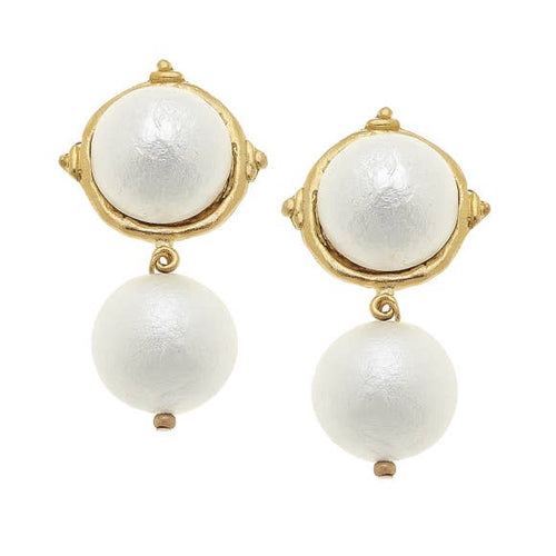 Gold Cotton Pearl Cab with Cotton Pearl Drop Earrings