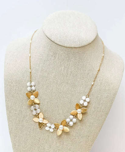 Two Toned Pearl Flower Statement Necklace